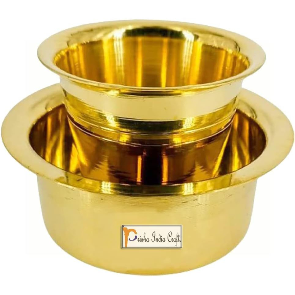 Prisha India Craft Brass Dawara Tumbler| Dabara|Tumbler for Serving Filter Coffee/Tea, Golden Color Cup Set of 2