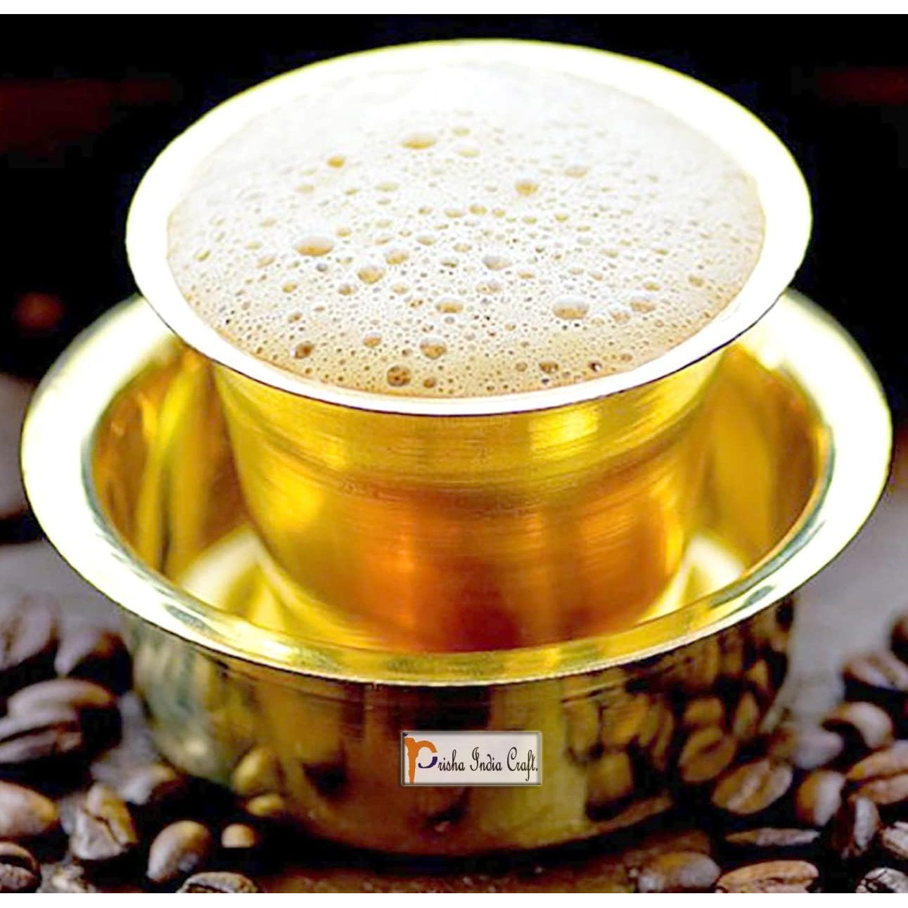 Prisha India Craft Brass Dawara Tumbler| Dabara|Tumbler for Serving Filter Coffee/Tea, Golden Color Cup Set of 2