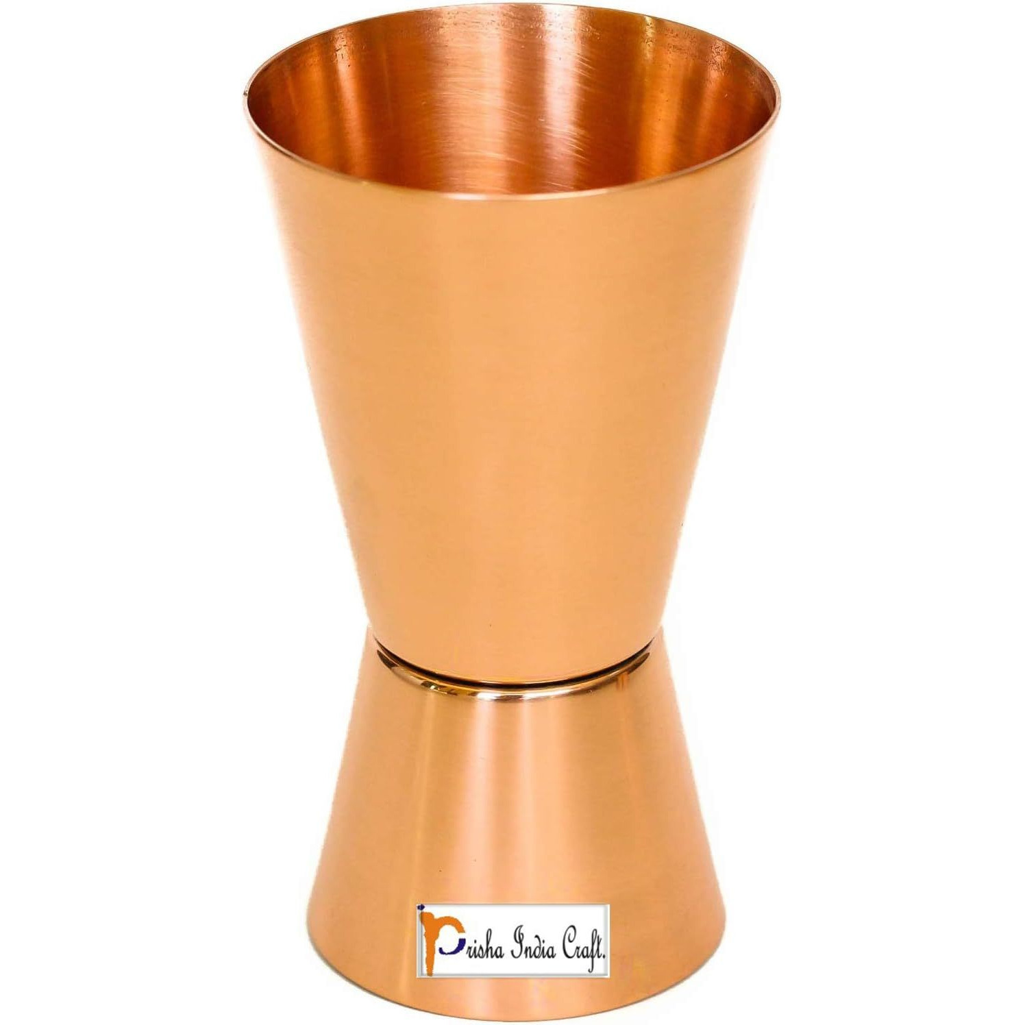 Prisha India Craft Pure Copper Measuring Jigger Shot Glasses Double Sided Jiggers - 2 Ounce and 1 Ounce