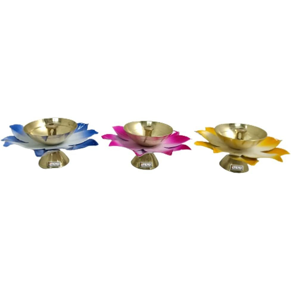 Prisha India Craft Diya for Puja, Lotus Brass Diyas Oil Lamp Pooja, Gift Idea (Set of 6)