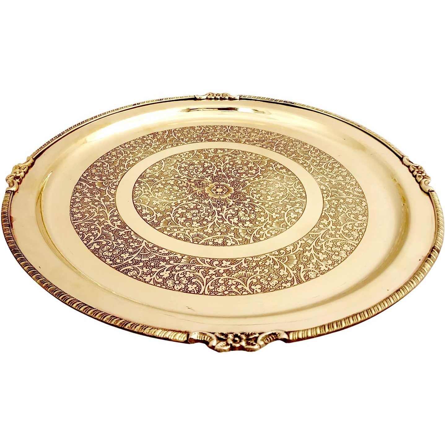Prisha India Craft Embossed Design Pure Brass Dinner Thali Set, Dinnerware & Serveware, 7 Pieces (Gold)