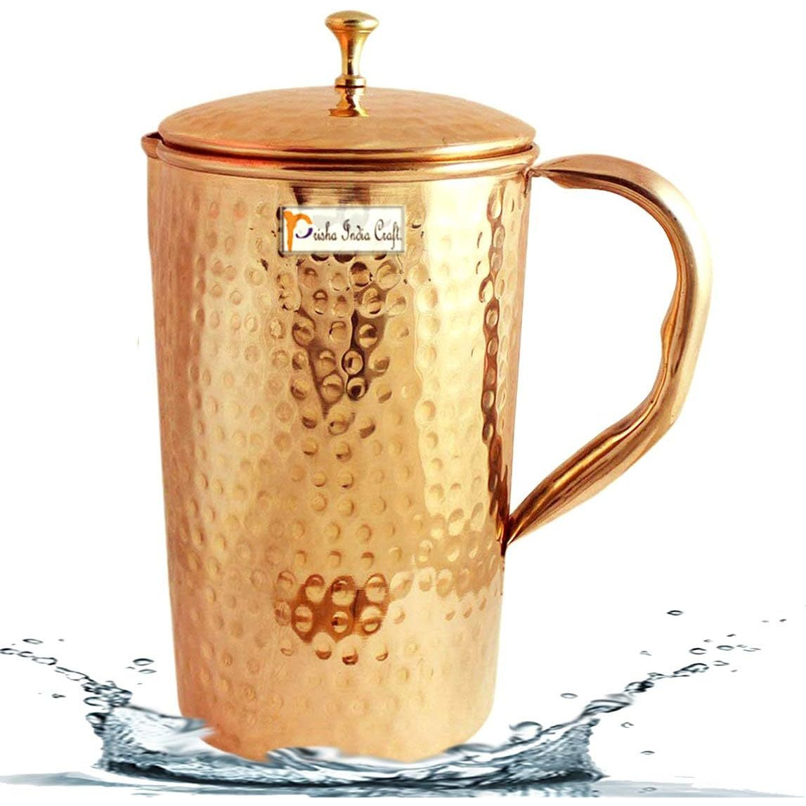 Prisha India Craft Copper Jug Pitcher, Hammered Design, Capacity 1600 ML
