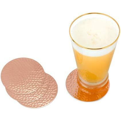 Prisha India Craft Copper Plating Hammered Design Coasters for Mugs Unique Gift for Home and Office| Diameter 3.50 INCH | Set of 6