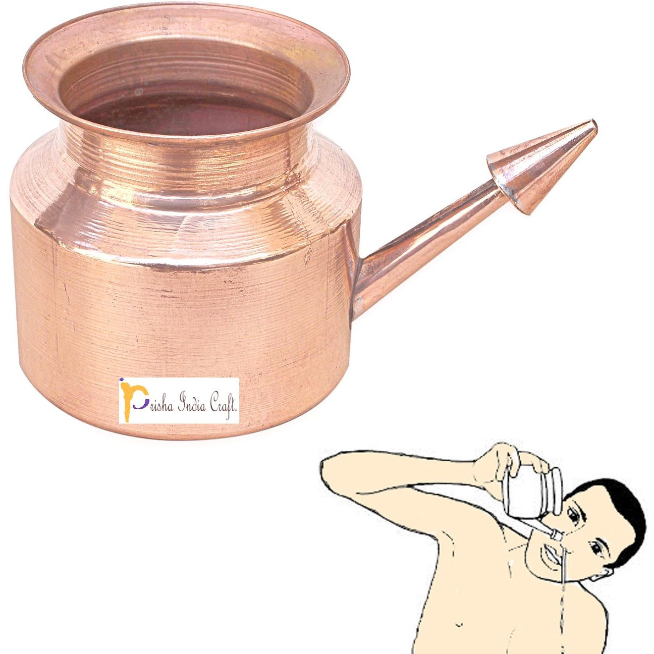 Prisha India Craft Copper Neti Pot for Sinus Irrigation (Gold)