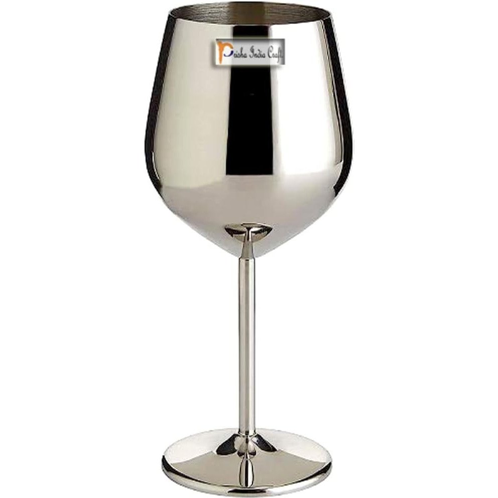 Prisha India Craft Stainless Steel Unbreakable BPA-Free Shatter-Proof Wine Glasses (500 ml) Set of 2