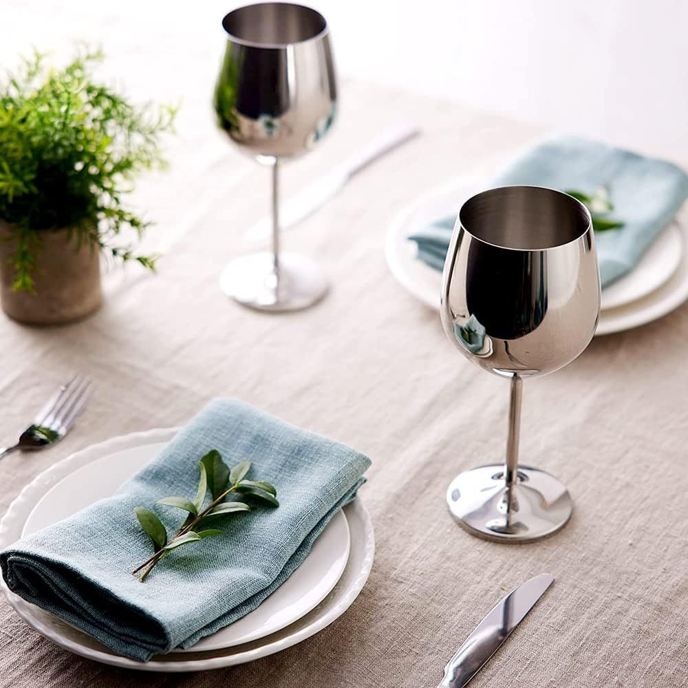 Prisha India Craft Stainless Steel Unbreakable BPA-Free Shatter-Proof Wine Glasses (500 ml) Set of 2