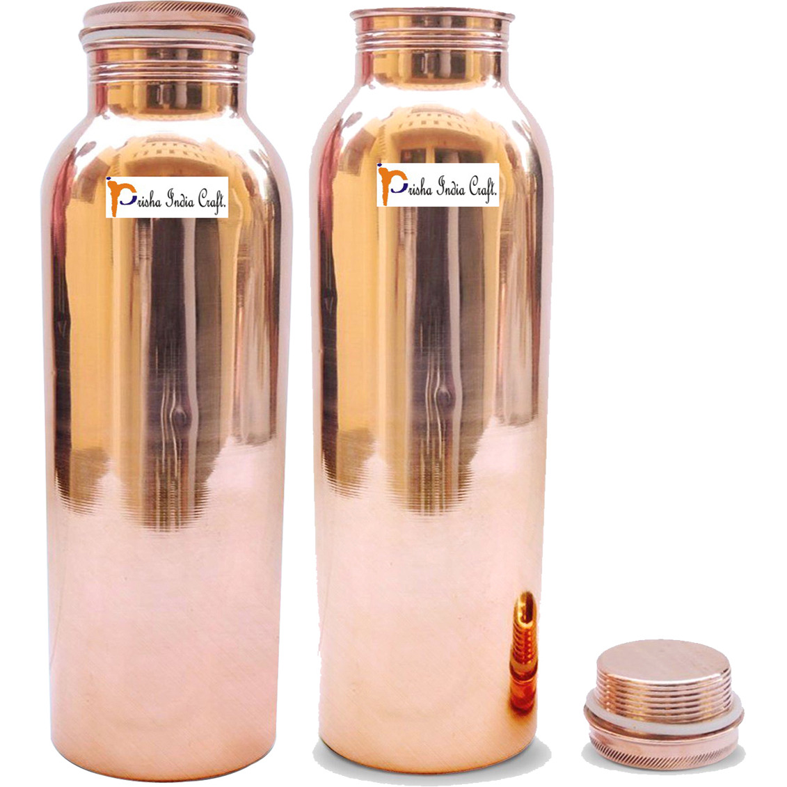 1000ml / 33oz - Set of 2 - Prisha India Craft B. Pure Copper Water Bottle for Health Benefits - | Joint Free, Handmade - Water Bottles - Handmade Christmas Gift