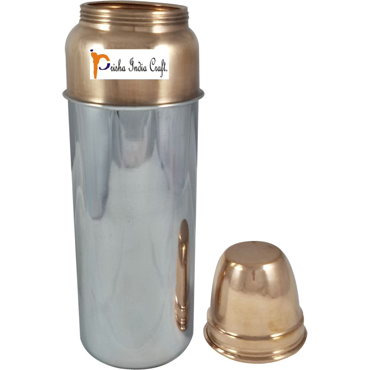900ml / 30oz - Set of 2 - Prisha India Craft B. Outside Steel Inside Copper Water Bottle for Health Benefits - Handmade Water Bottles - Christmas Gift