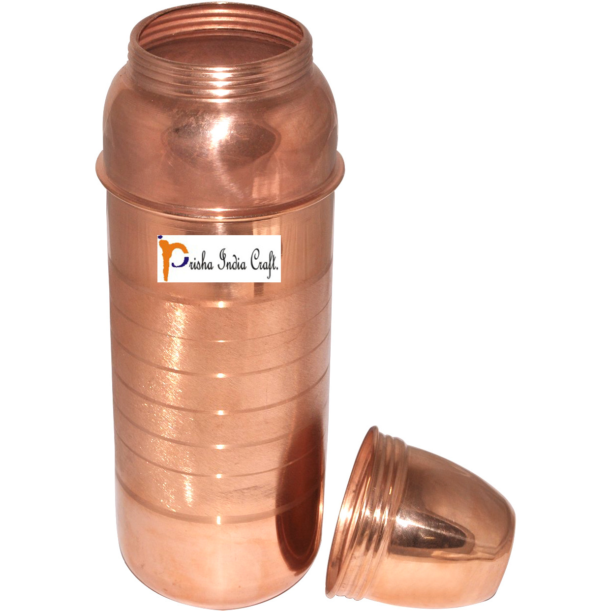 Prisha India Craft B. 800 ML Pure Copper Water Bottle New Design Copper Water Pitcher for the Refrigerator - Sports water Bottles - Christmas Gift with Bottle Cleaning Brush