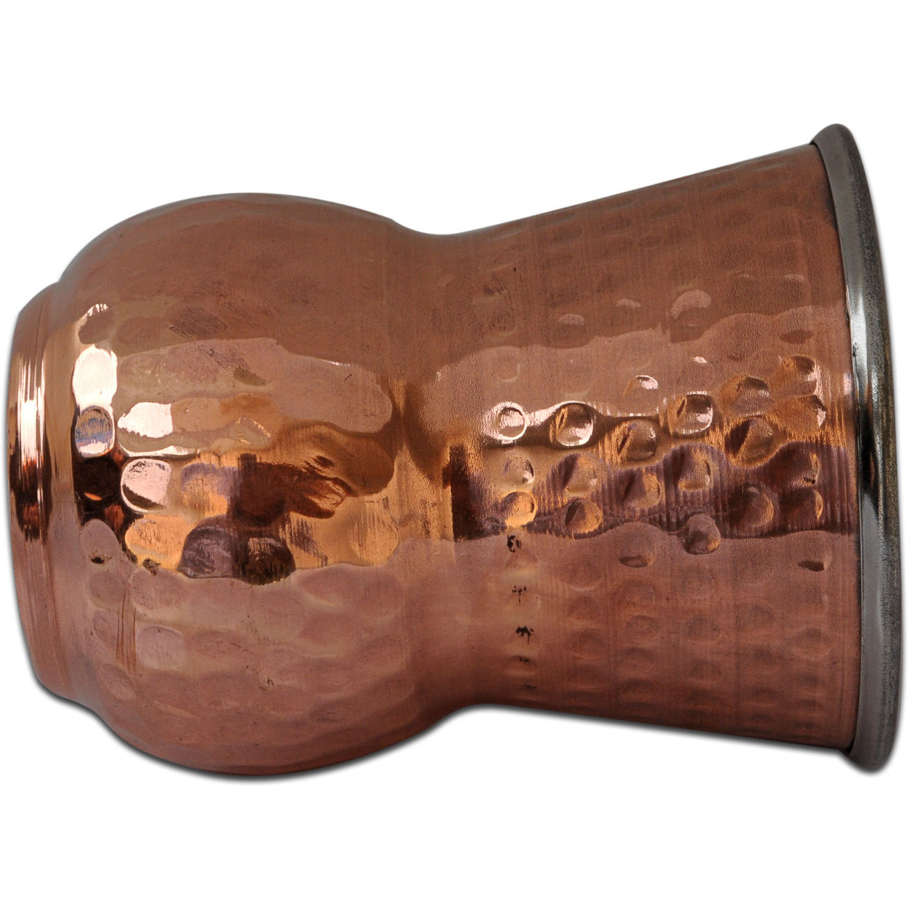 Set of 3 - Prisha India Craft B. Copper Muglai Matka Glass Inside Stainless Steel Hammered Style Drinkware Tumbler Handmade Copper Cups - Traveller's Copper Mug