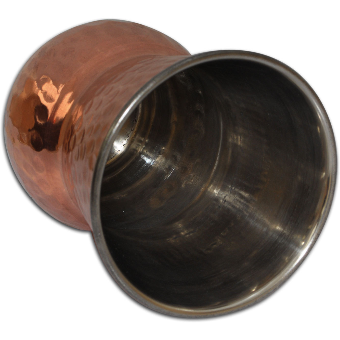 Set of 3 - Prisha India Craft B. Copper Muglai Matka Glass Inside Stainless Steel Hammered Style Drinkware Tumbler Handmade Copper Cups - Traveller's Copper Mug