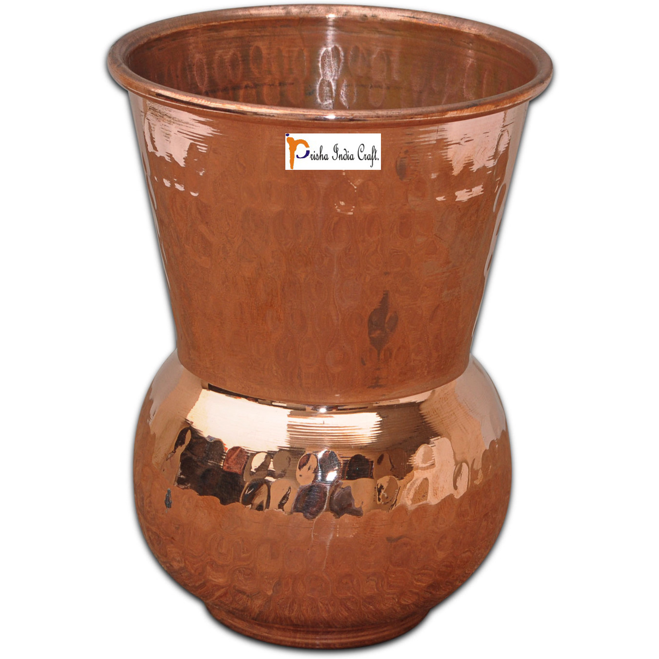 Set of 6 - Prisha India Craft B. Copper Muglai Matka Glass Hammered Style Drinkware Tumbler Handmade Copper Cups - Traveller's Copper Mug for Ayurveda Benefits