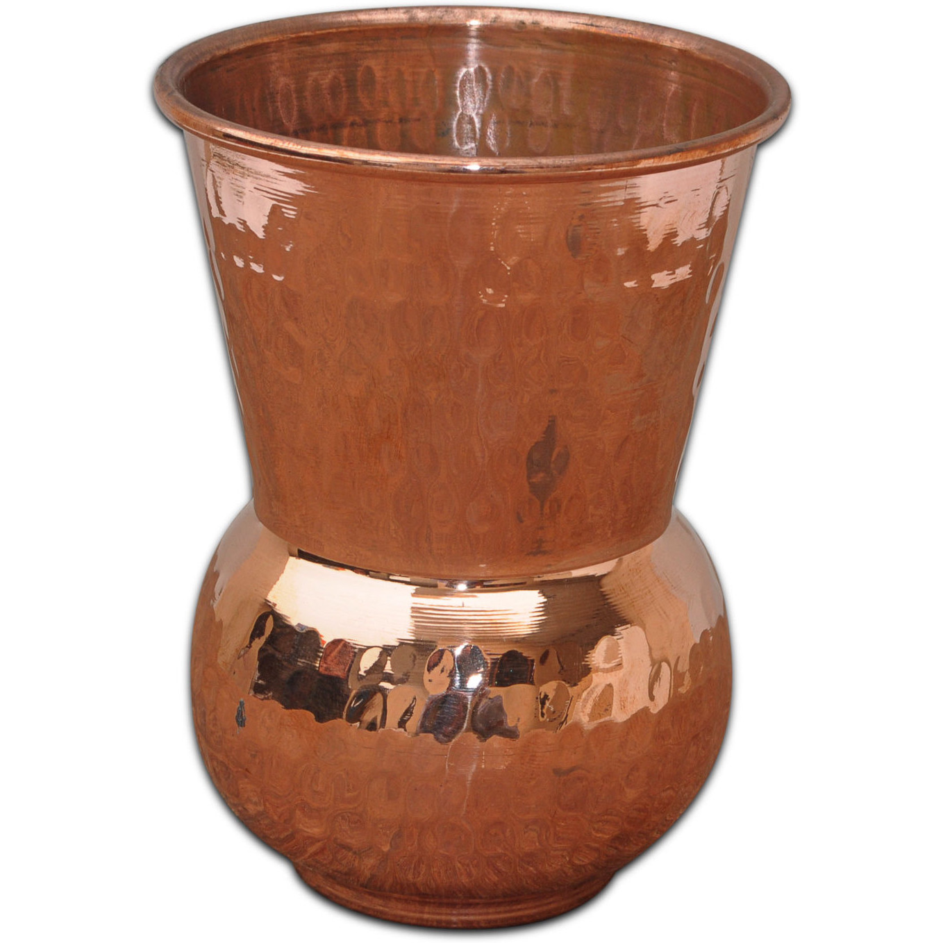 Set of 6 - Prisha India Craft B. Copper Muglai Matka Glass Hammered Style Drinkware Tumbler Handmade Copper Cups - Traveller's Copper Mug for Ayurveda Benefits