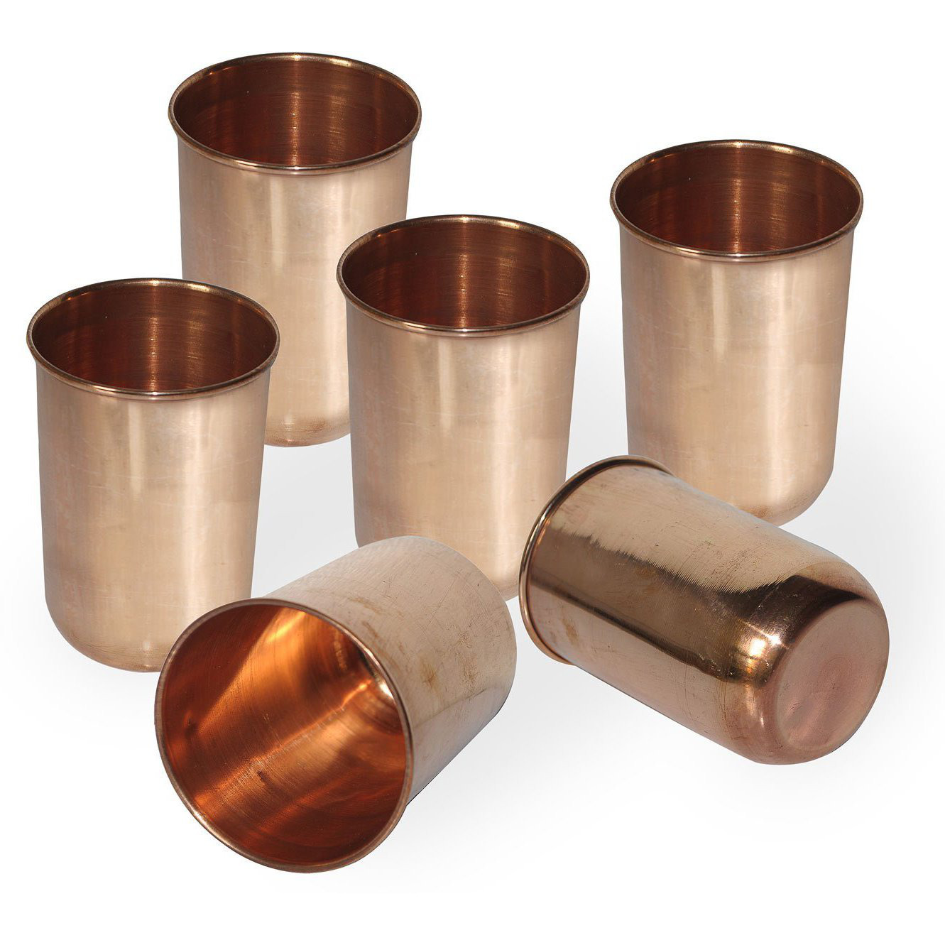 Set of 6 - Prisha India Craft B. Pure Copper Glass Cup for Water - Handmade Water Glasses - Traveller's Copper Mug for Ayurveda Benefits