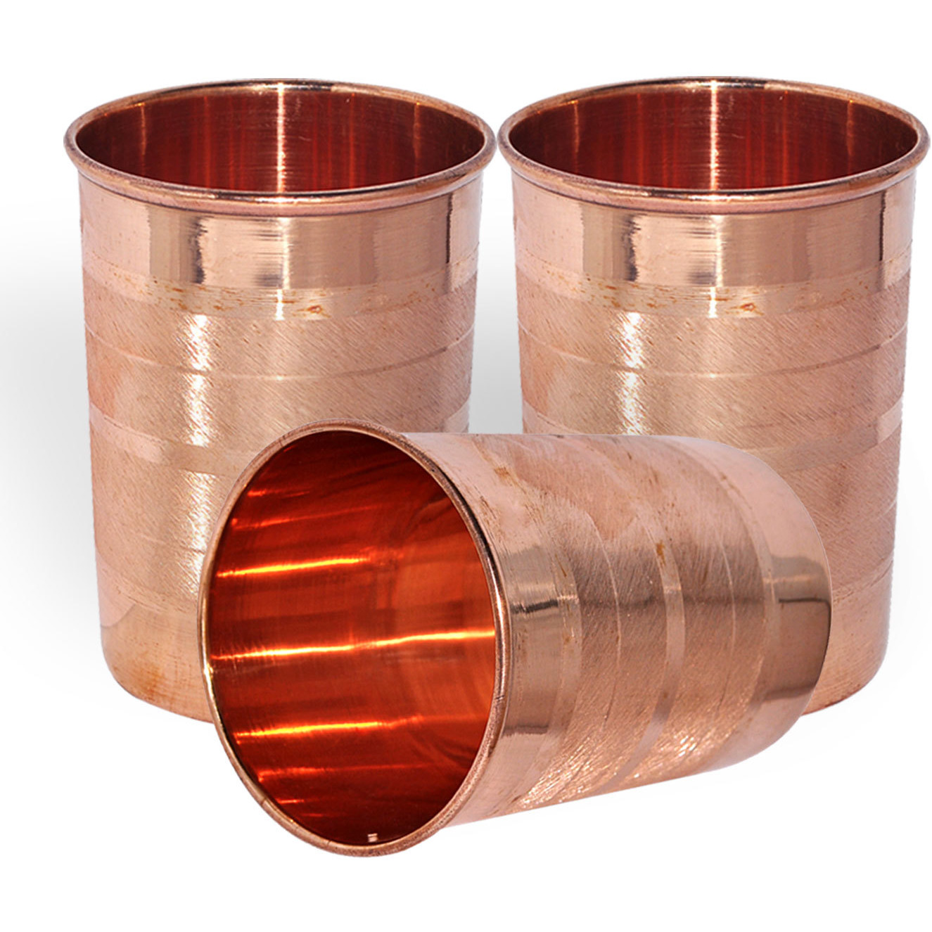 Set of 3 - Prisha India Craft B. Copper Cup Water Tumbler - Handmade Water Glasses - Traveller's Copper Mug for Ayurveda Benefits