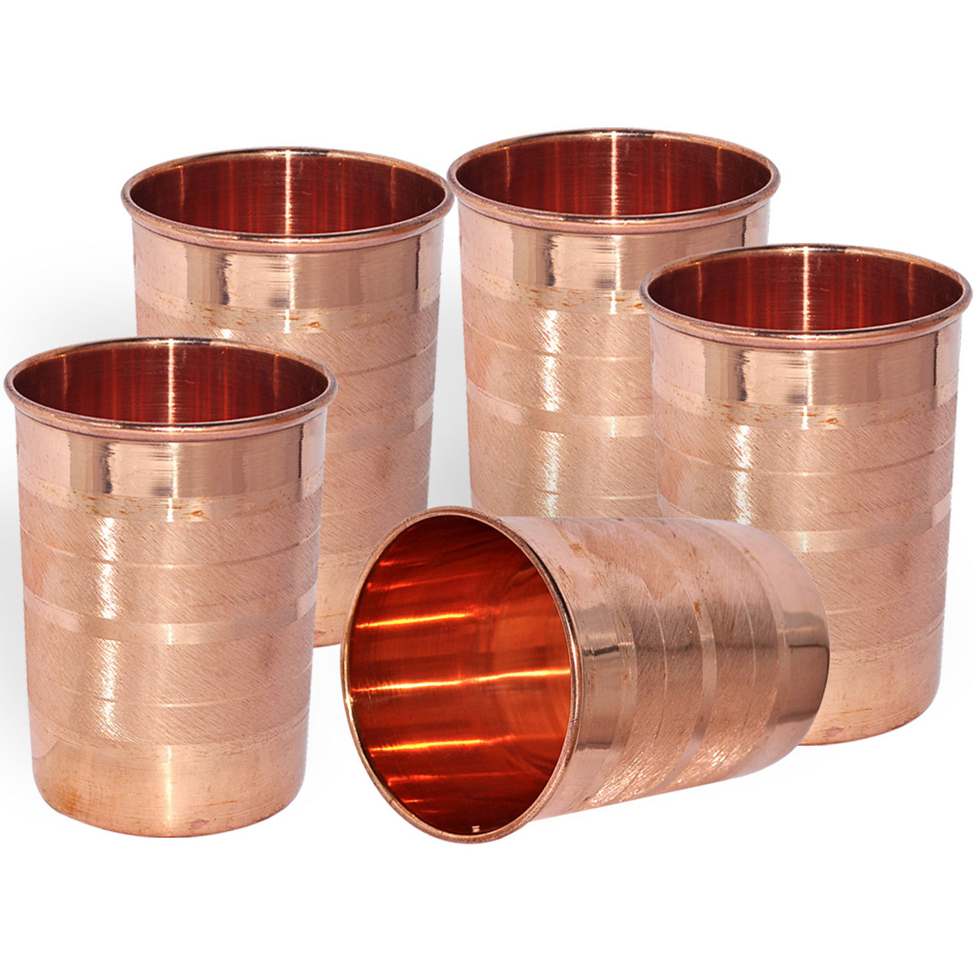 Set of 5 - Prisha India Craft B. Copper Cup Water Tumbler - Handmade Water Glasses - Traveller's Copper Mug for Ayurveda Benefits