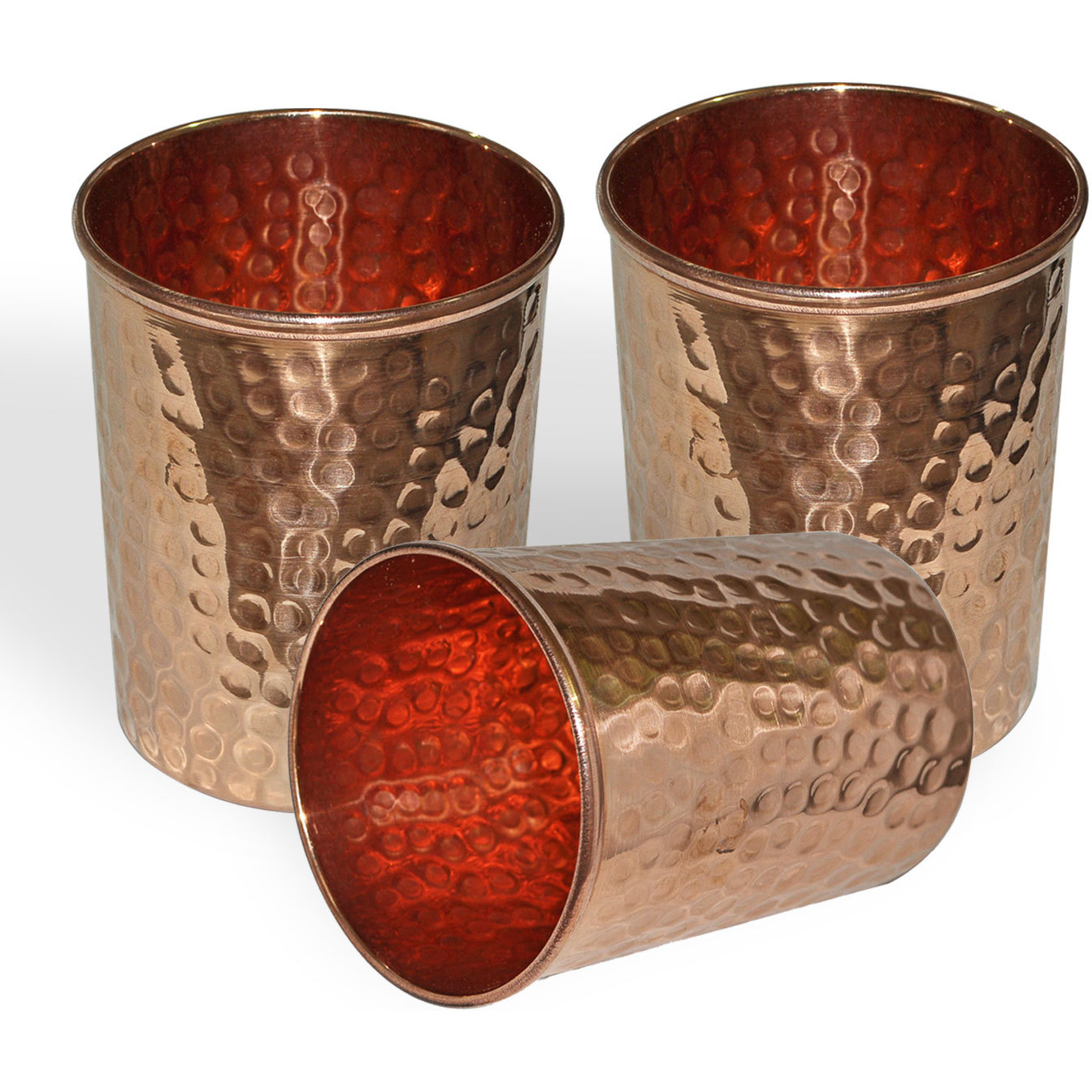 Set of 3 - Prisha India Craft B. Copper Cup Water Tumbler - Handmade Water Glasses - Traveller's Copper Mug for Ayurveda Benefits