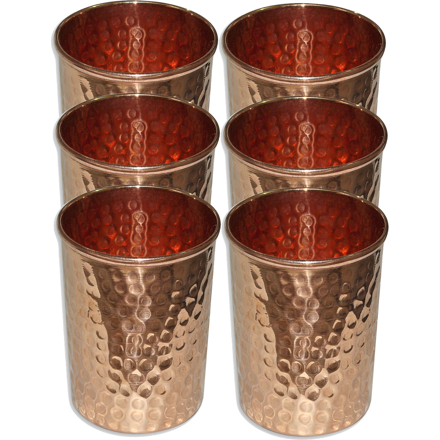 Set of 6 - Prisha India Craft B. Copper Cup Water Tumbler - Handmade Water Glasses - Traveller's Copper Mug for Ayurveda Benefits