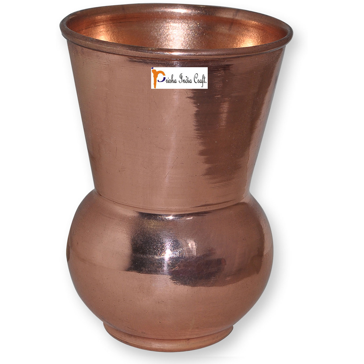Set of 3 - Prisha India Craft B. Copper Muglai Matka Glass Drinkware Tumbler Handmade Copper Cup - Traveller's Copper Mug