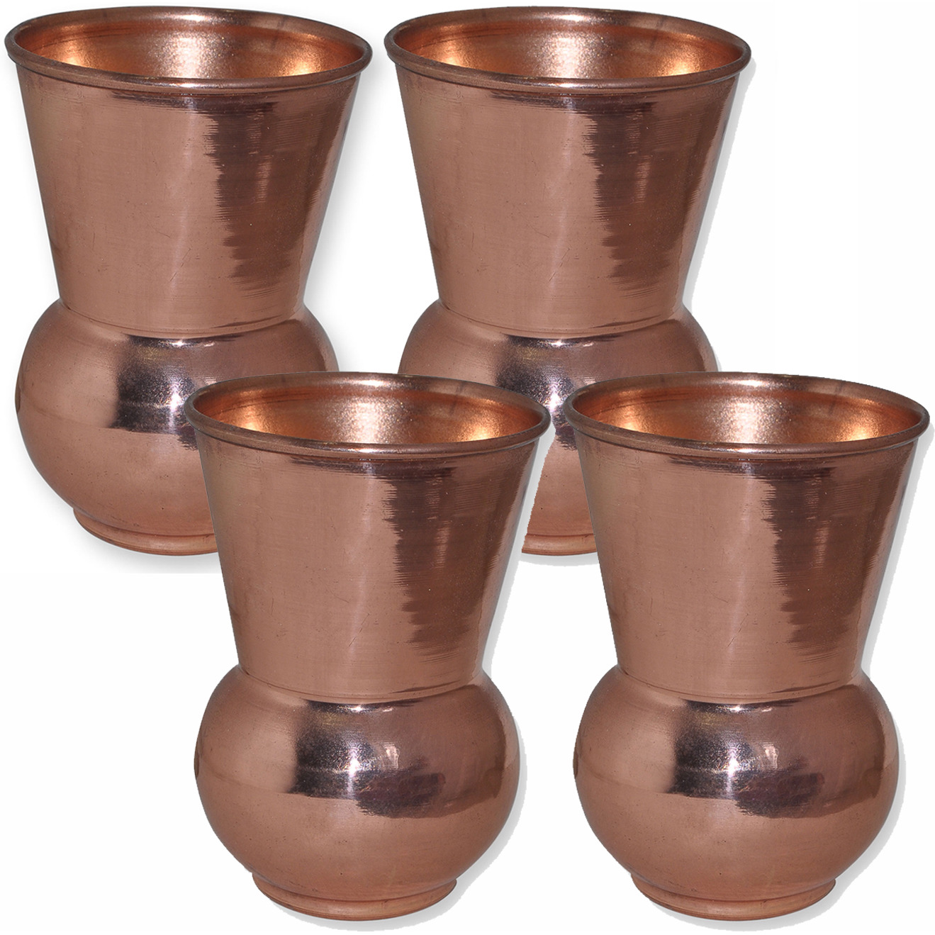Set of 4 - Prisha India Craft B. Copper Muglai Matka Glass Drinkware Tumbler Handmade Copper Cup - Traveller's Copper Mug