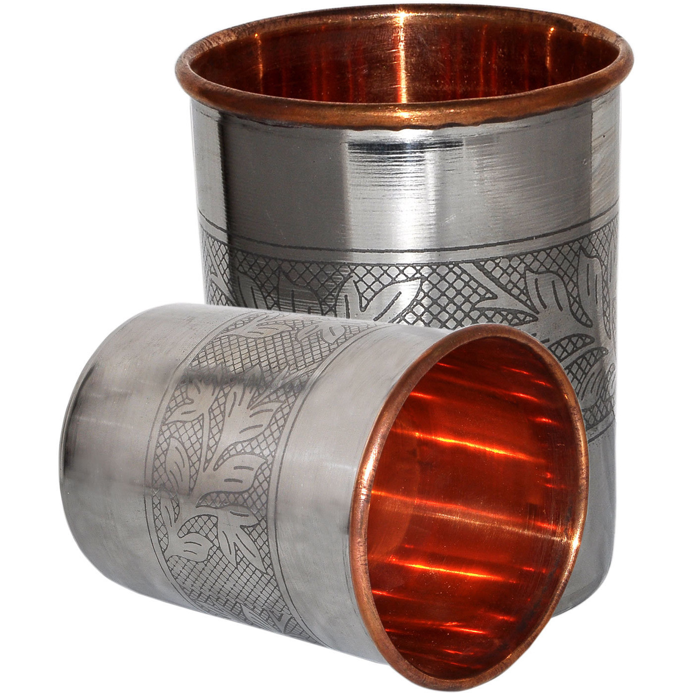 Set of 4 - Prisha India Craft B. Handmade Water Glass Copper Tumbler  Inside Stainless Steel | Traveller's Copper Cup
