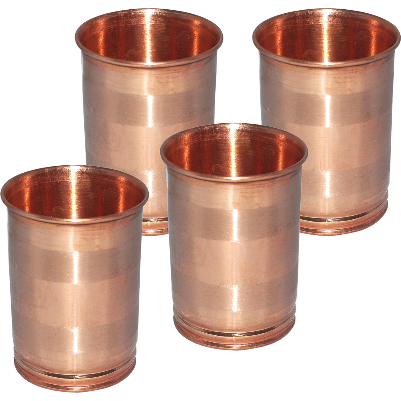 Set of 4 - Prisha India Craft B. Drinking Copper Glass Tumbler Handmade Water Glasses - Traveller's Copper Mug for Ayurveda Benefits - Copper Cup