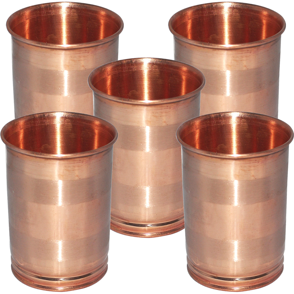 Set of 5 - Prisha India Craft B. Drinking Copper Glass Tumbler Handmade Water Glasses - Traveller's Copper Mug for Ayurveda Benefits - Copper Cup