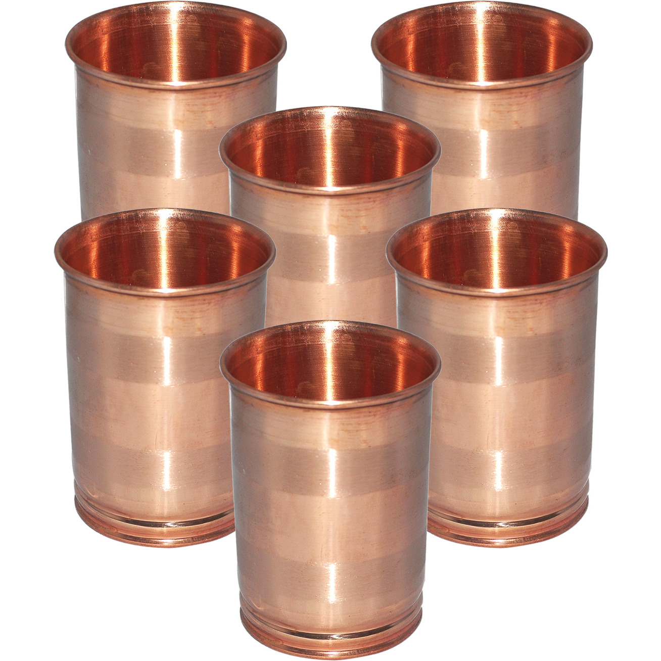 Set of 6 - Prisha India Craft B. Drinking Copper Glass Tumbler Handmade Water Glasses - Traveller's Copper Mug for Ayurveda Benefits - Copper Cup