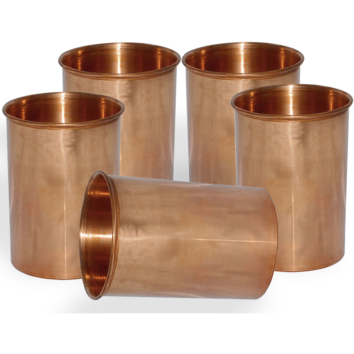 Set of 5 - Prisha India Craft B. Drinking Copper Glass Tumbler Handmade Water Glasses - Traveller's Copper Mug for Ayurveda Benefits - Copper Cup