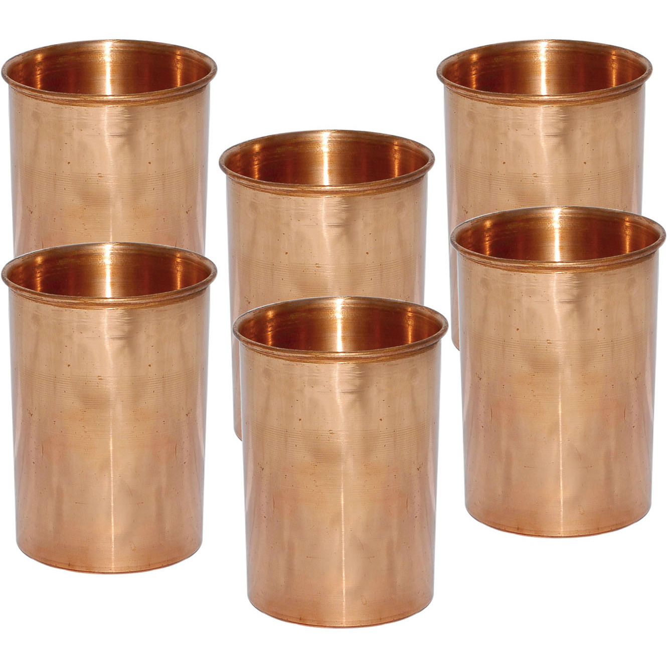 Set of 6 - Prisha India Craft B. Drinking Copper Glass Tumbler Handmade Water Glasses - Traveller's Copper Mug for Ayurveda Benefits - Copper Cup