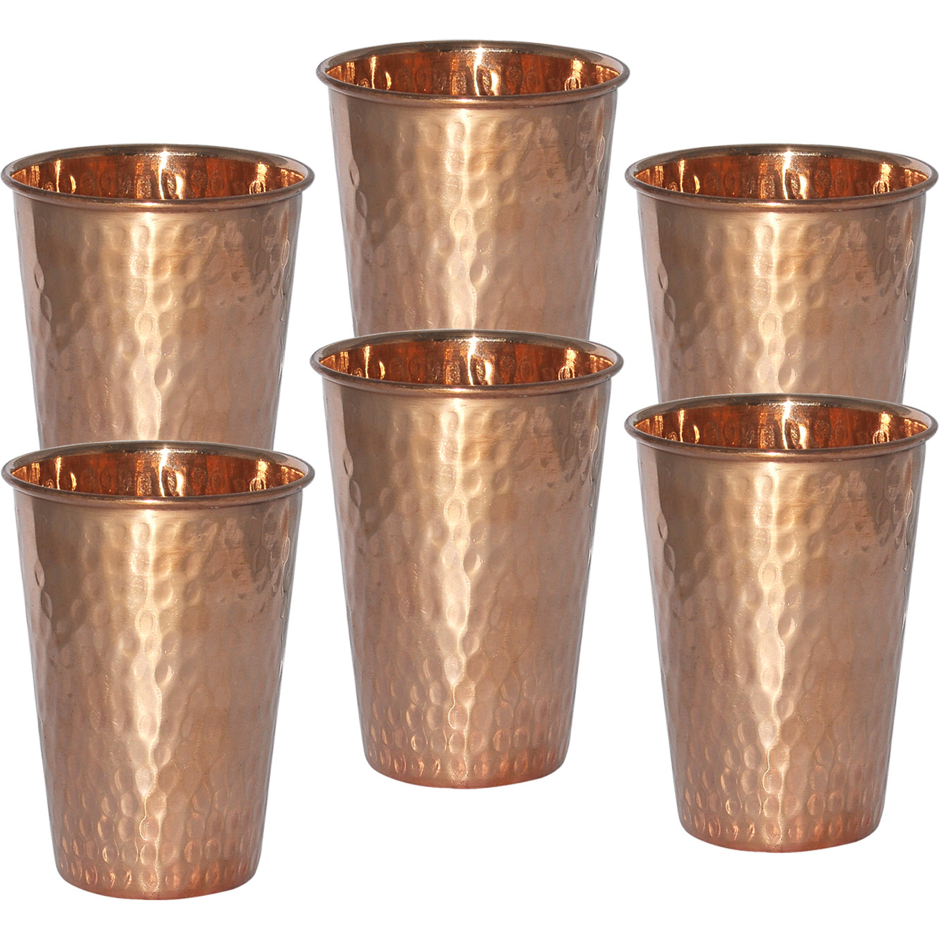 Set of 6 - Prisha India Craft B. Copper Cup Water Tumbler - Handmade Water Glasses - Traveller's Copper Mug for Ayurveda Benefits