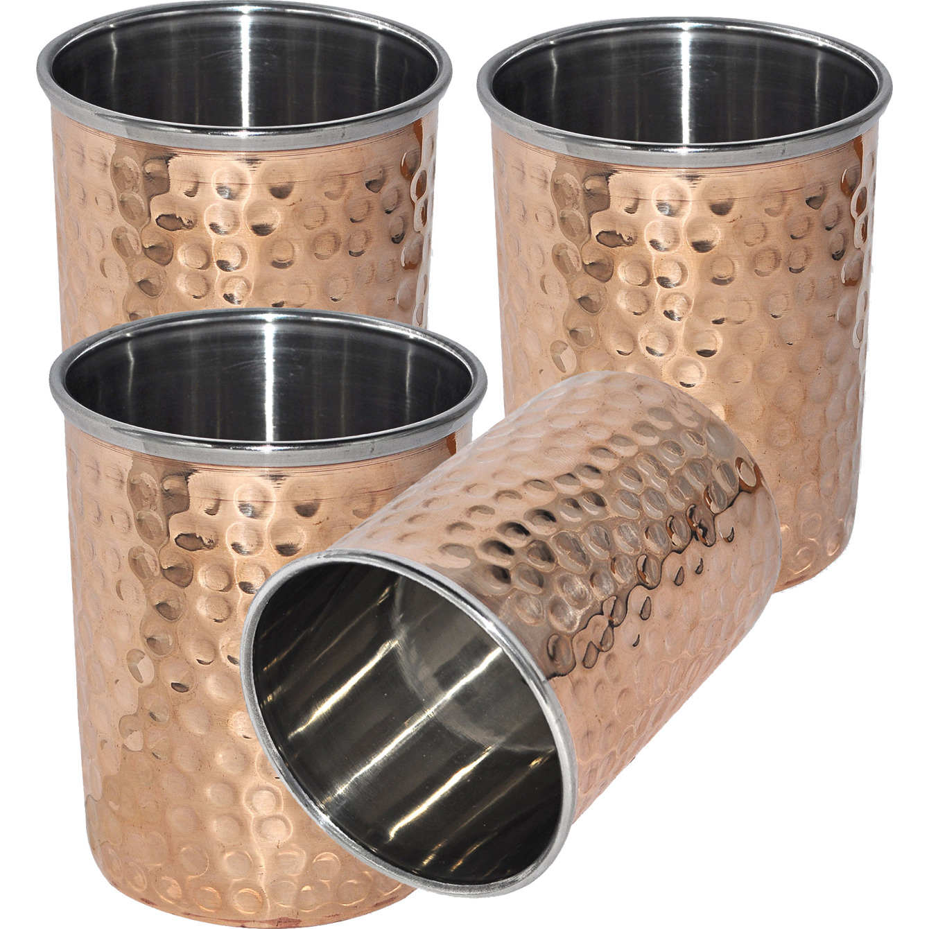 Set of 4 - Prisha India Craft B. Copper Cup Water Tumbler - Handmade Water Glasses - Traveller's Copper Mug for Ayurveda Benefits