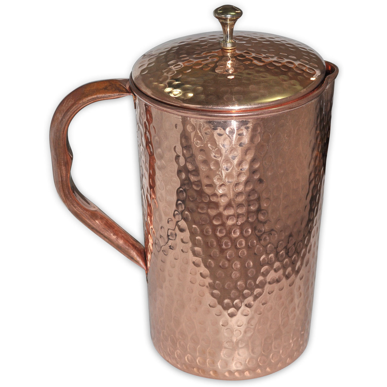 Prisha India Craft B. Best Quality Pure Copper Jug Water Pitcher Handmade Indian Copper Utensils for Ayurveda Healing Capacity 1.6 L