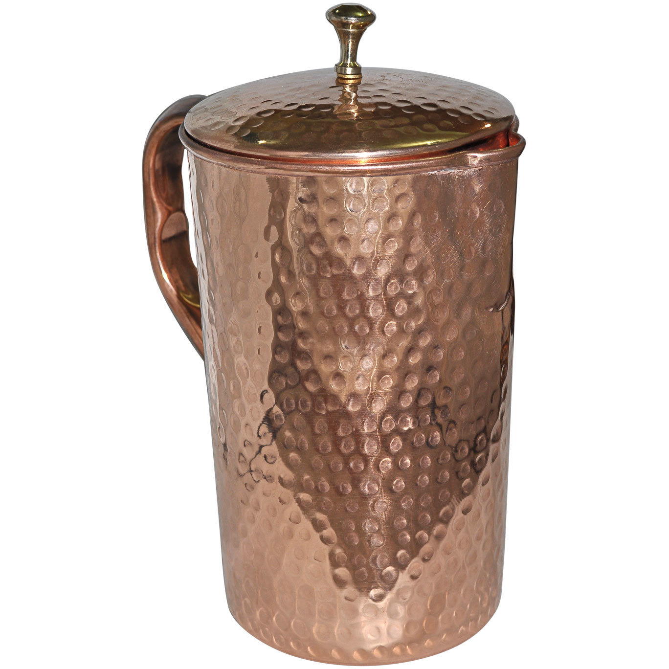 Prisha India Craft B. Best Quality Pure Copper Jug Water Pitcher Handmade Indian Copper Utensils for Ayurveda Healing Capacity 1.6 L