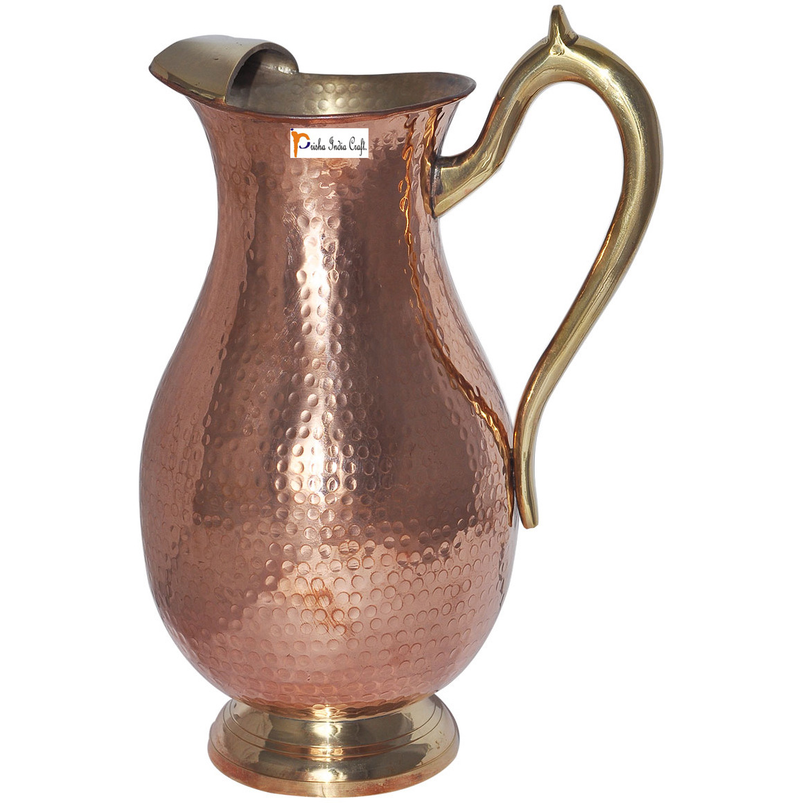 Prisha India Craft B. Copper Royal Mughal Jug Water Pitcher Copper Hammered Drinkware Jug for Ayurveda Healing Capacity 2 L