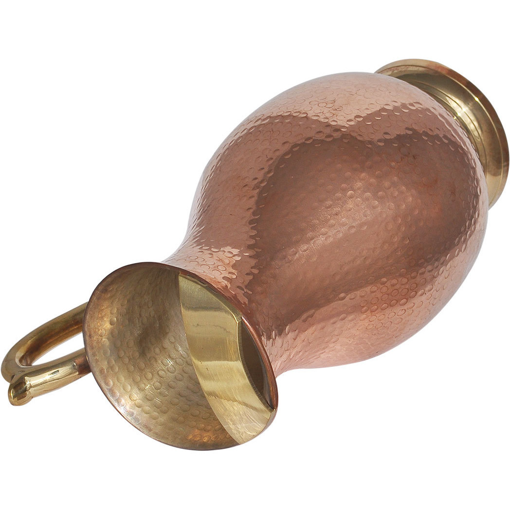 Prisha India Craft B. Copper Royal Mughal Jug Water Pitcher Copper Hammered Drinkware Jug for Ayurveda Healing Capacity 2 L