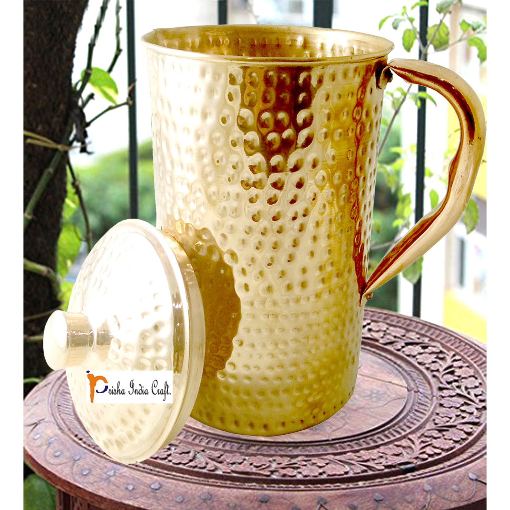 Prisha India Craft New Improved Hammered Copper Jug Pitcher, Drinkware & Serveware, Yoga, 1450 ML | 49 Ounce