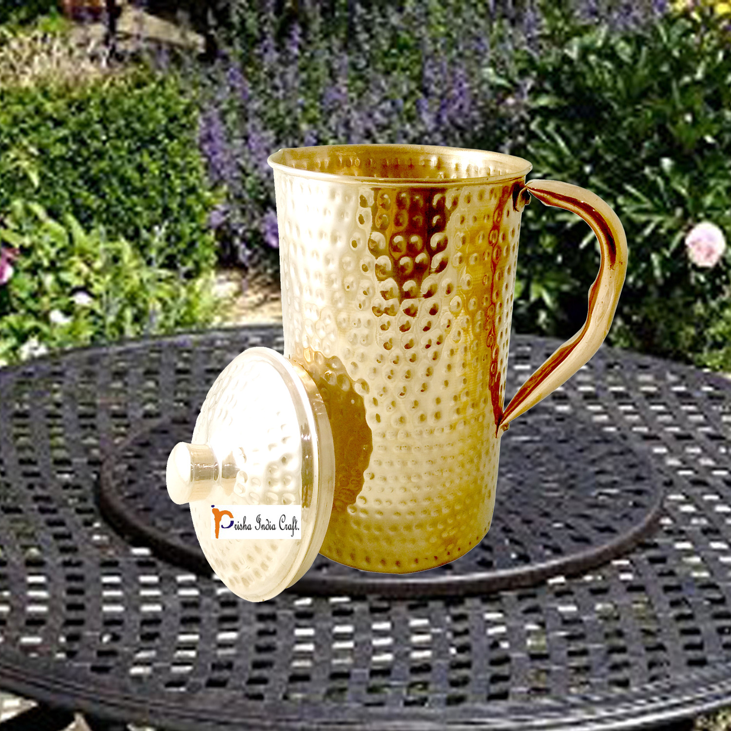 Prisha India Craft New Improved Hammered Copper Jug Pitcher, Drinkware & Serveware, Yoga, 1450 ML | 49 Ounce