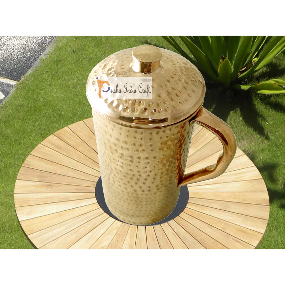 Prisha India Craft New Improved Hammered Copper Jug Pitcher, Drinkware & Serveware, Yoga, 1450 ML | 49 Ounce