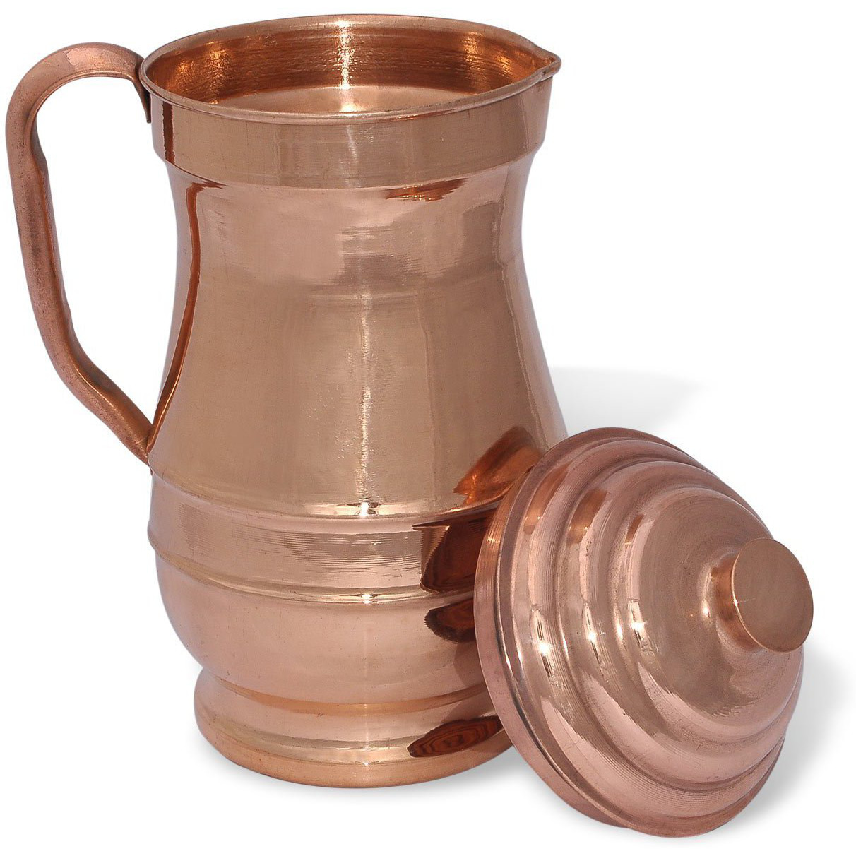 Prisha India Craft B. Pure Copper Jug Water Pitcher with Lid Indian Copper Utensils Capacity 1.9 L