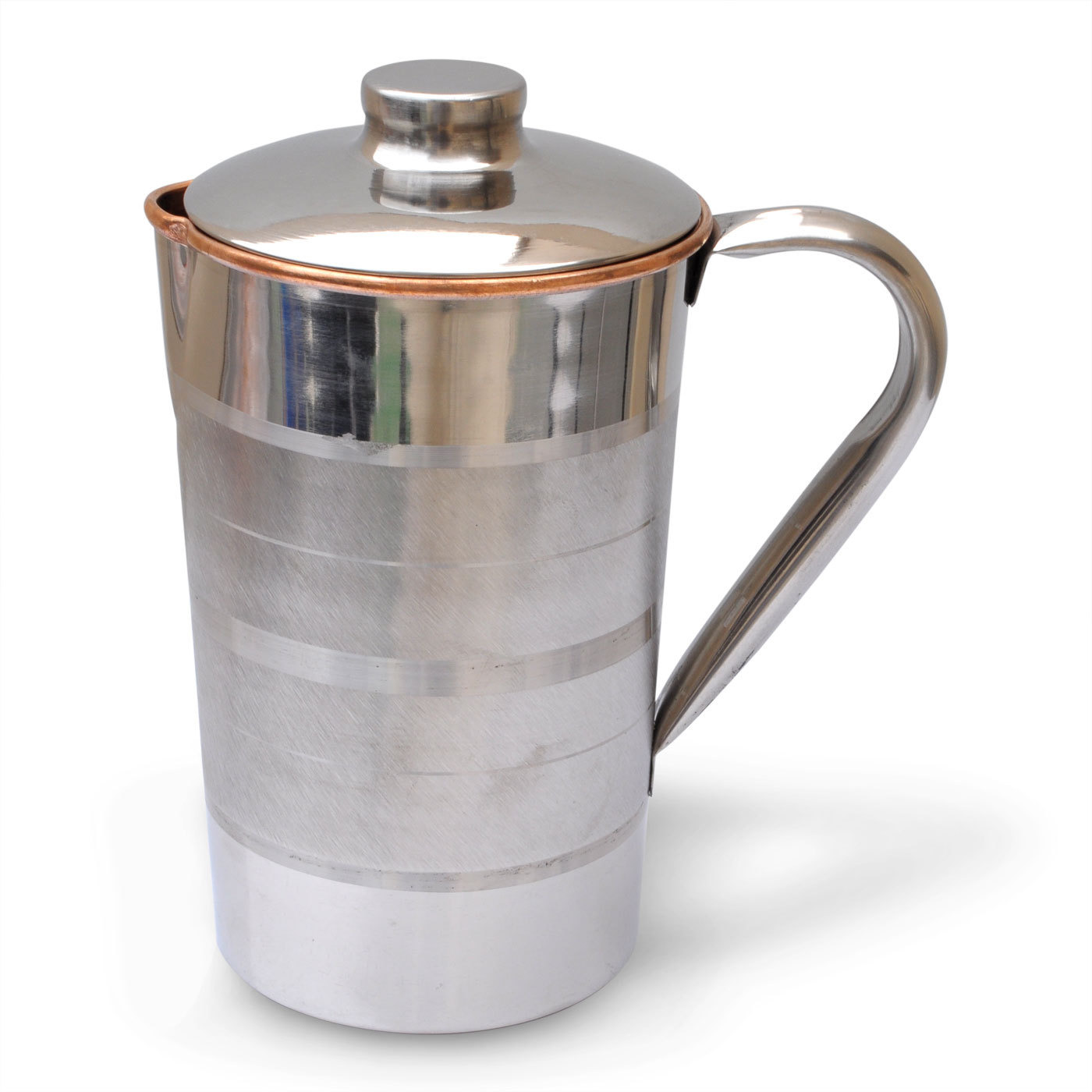 Prisha India Craft B. Copper Jug Water Pitcher Outside Stainless Steel Utensils for Ayurveda Healing Capacity 1.6 L