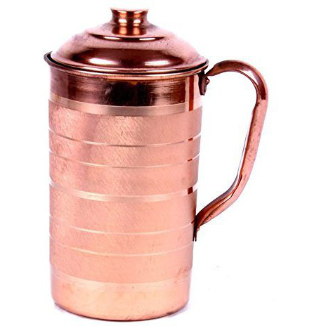Prisha India Craft B. Best Quality Pure Copper Jug Water Pitcher Handmade Indian Copper Utensils for Ayurveda Healing Capacity 1.8 L