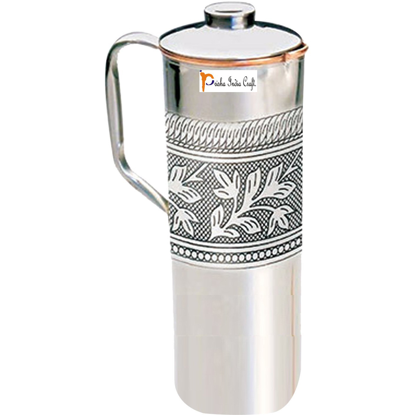 Copper Fridge Bottle Luxury Embossed Design Drinkware Tableware jug for Ayurveda Healing Capacity 0.9 L India Copper Jug - CHRISTMAS GIFT by Prisha India Craft B.