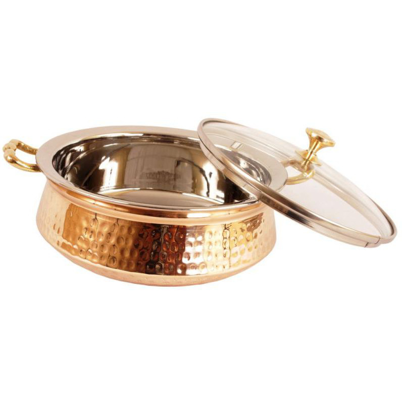 Set of 4 Prisha India Craft B. High Quality Handmade Steel Copper Casserole with Lid - Copper Serving Handi Bowl - Copper Serveware Dishes Bowl Dia - 5.00  X Height - 2.25  - Christmas Gift