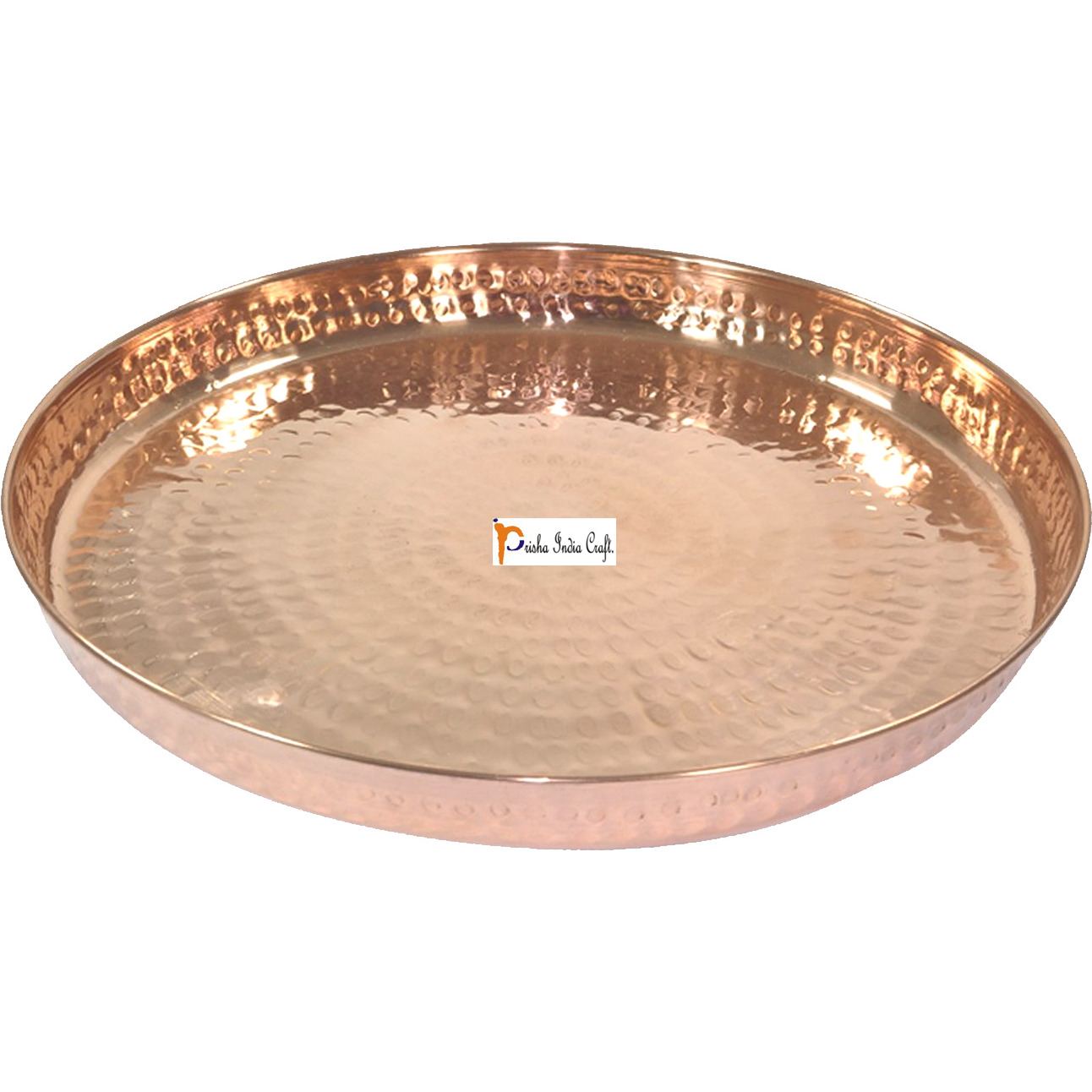 Prisha India Craft B. Indian Dinnerware Pure Copper Thali Set Dia 12  Traditional Dinner Set of Plate, Bowl, Spoons, Glass with Napkin ring and Coaster - Christmas Gift