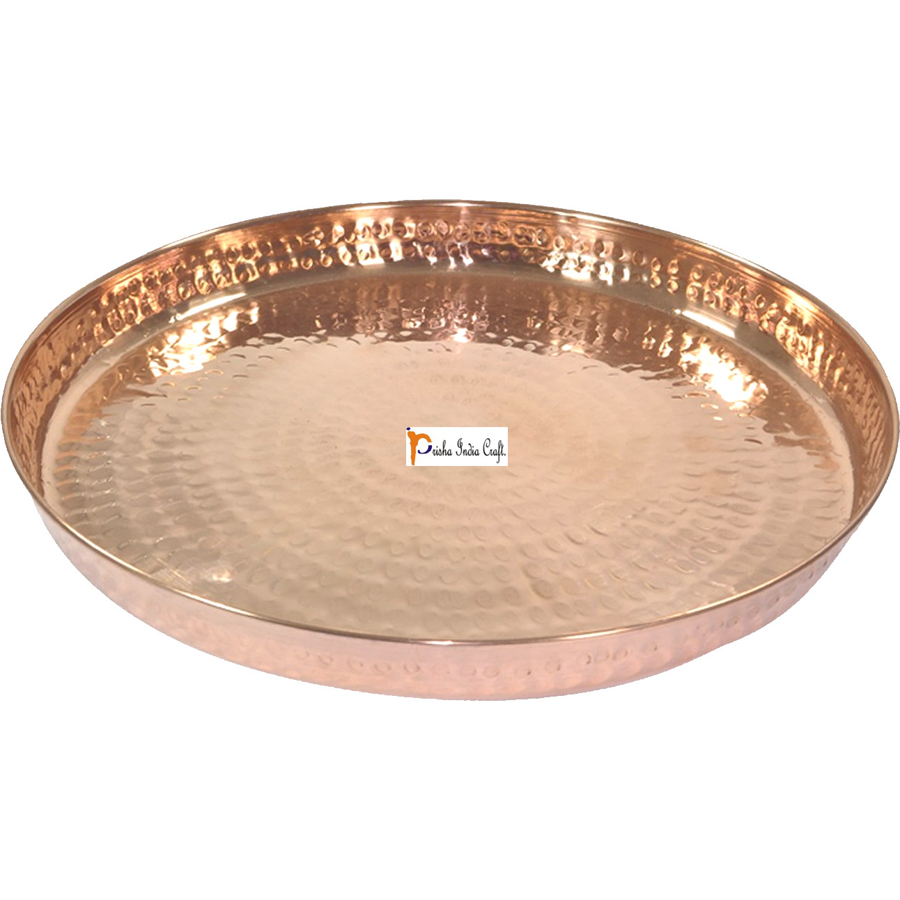 Set of 2 Prisha India Craft B. Handmade Indian Dinnerware Pure Copper Thali Set Dia 12  Traditional Dinner Set of Plate, Bowl, Spoons, Glass with Napkin ring and Coaster - Christmas Gift