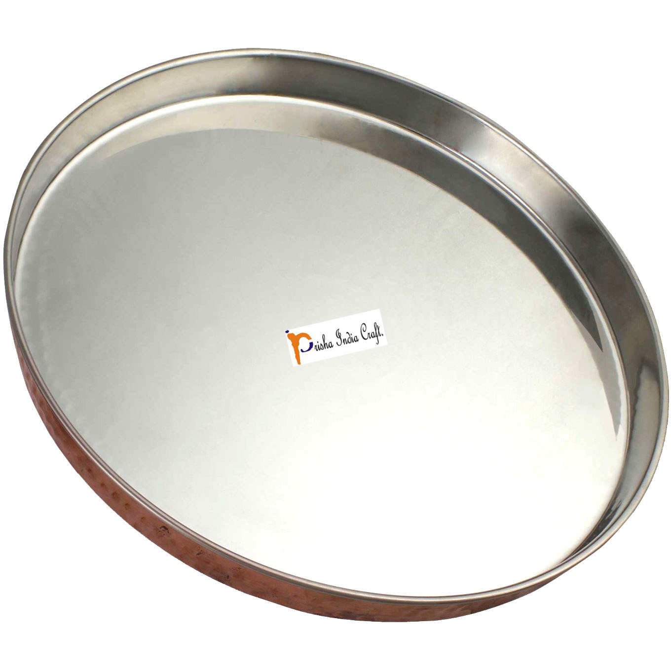 Set of 6 Prisha India Craft B. Best Indian Dinnerware Steel Copper Thali Set Dia 13  Traditional Dinner Set of Plate, Bowl, Spoons, Glass with Napkin ring and Coaster - Christmas Gift