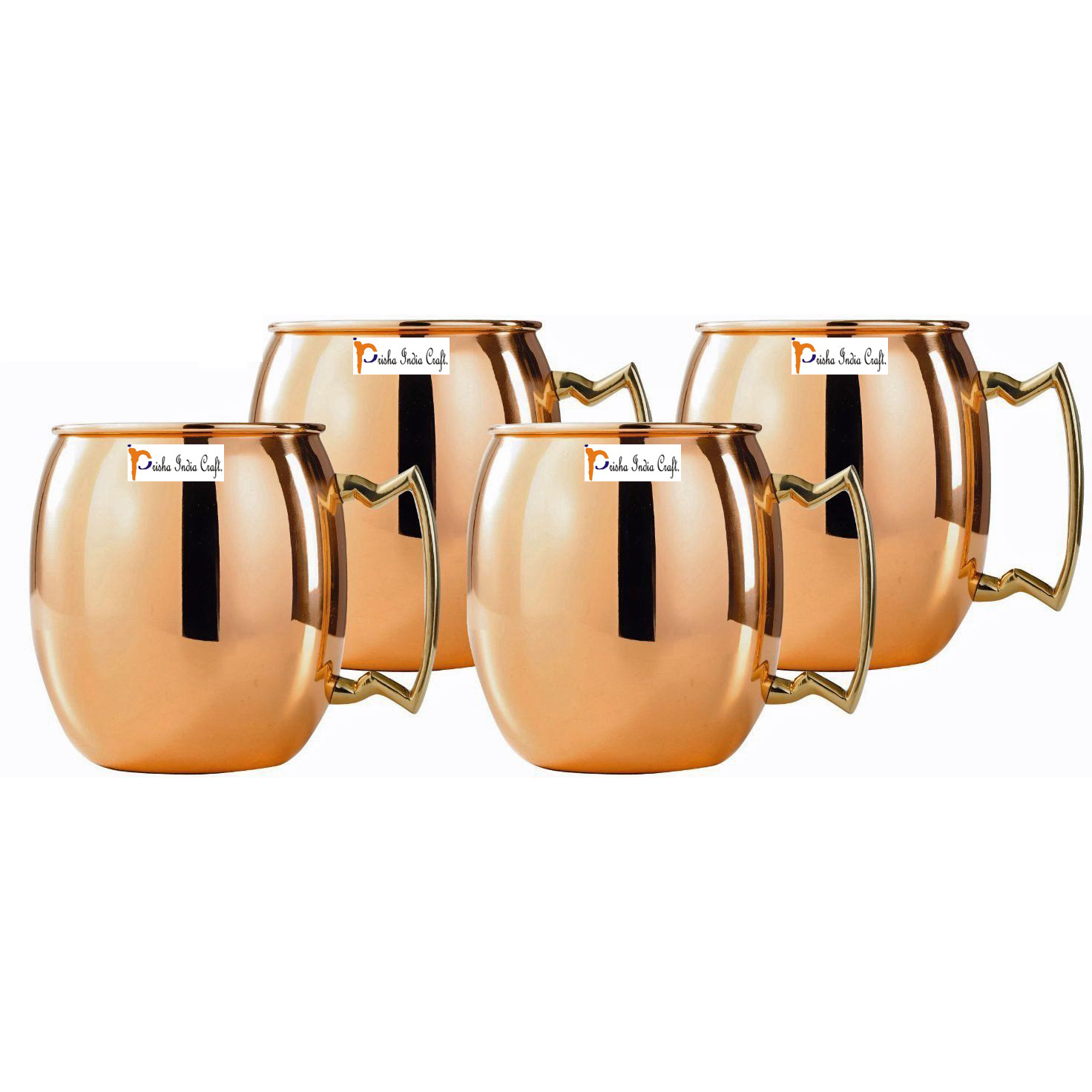 Set of 4 - Prisha India Craft B. Copper Mug for Moscow Mules 550 ML / 18 oz Inside Nickle Plain Best Quality Lacquered Finish Mule Cup, Moscow Mule Cocktail Cup, Copper Mugs, Cocktail Mugs