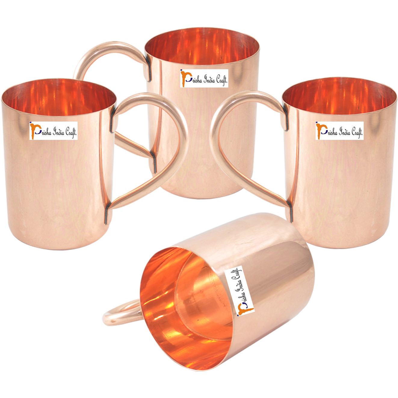 Set of 4 - Prisha India Craft B. Copper Mug for Moscow Mules 450 ML / 15 oz - 100% pure copper - Lacquered Finish - Solid Copper Best Quality Moscow Mule Mug, Moscow Mule Cocktail Cup, Copper Mugs, Cocktail Mugs