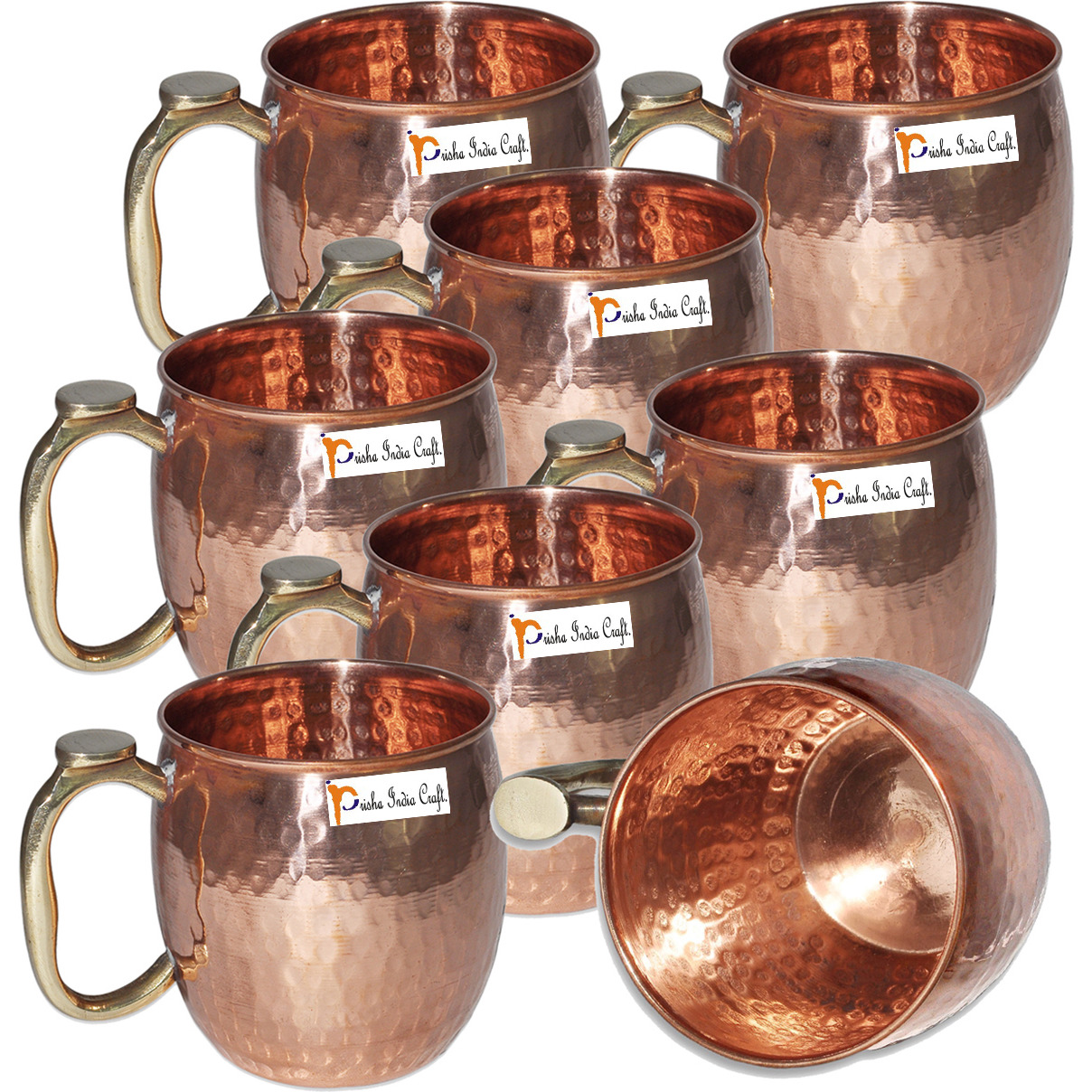 Set of 8 - Prisha India Craft B. Copper Mug for Moscow Mules 550 ML / 18 oz Pure Copper Mug Mule Cup, Moscow Mule Cocktail Cup, Copper Mugs, Cocktail Mugs